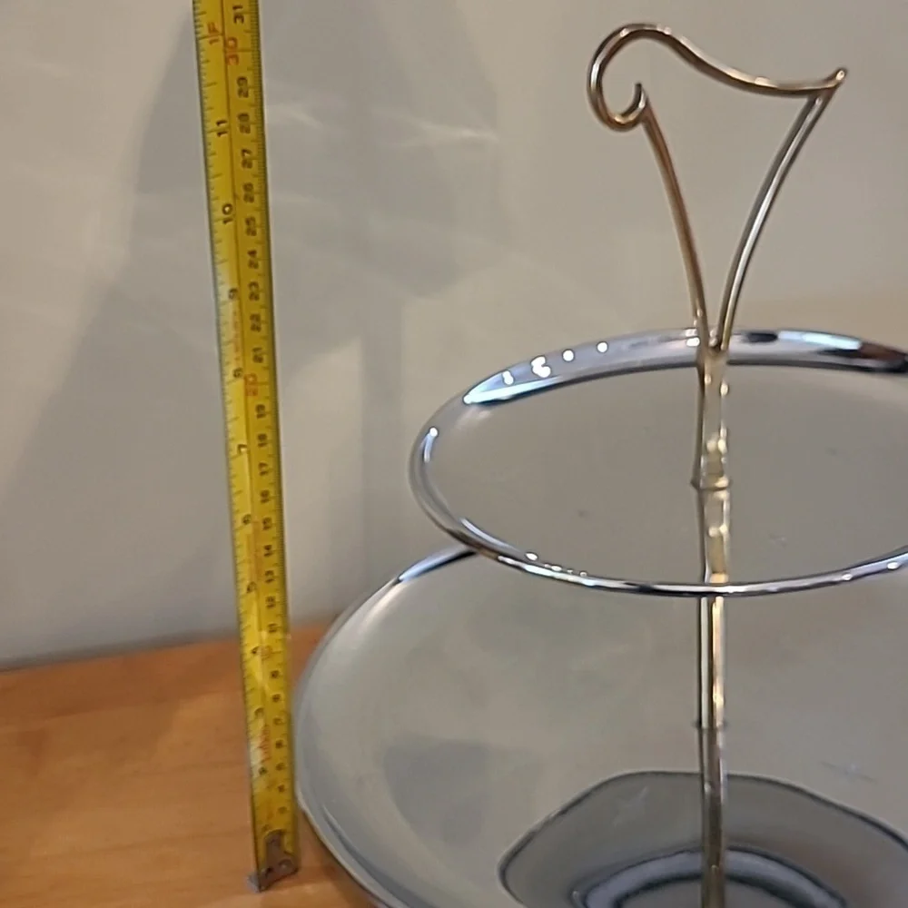 RIVIERIA Atomic MCM Two Tiered Chromeware Tidbit Petit Fours Serving Tray - Picture 9 of 16